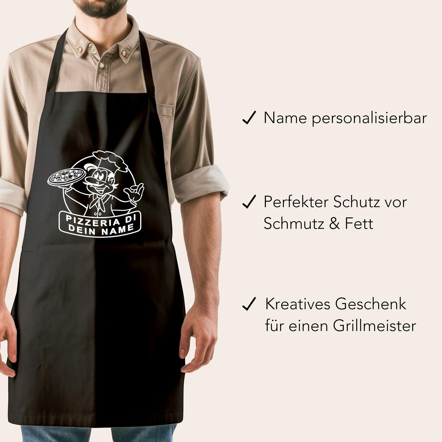 Pizza Schürze personalisierte Pizzabäcker Kochschürze Herren Frauen lustiges Geschenk Pizzeria Küchenschürze Schwarz