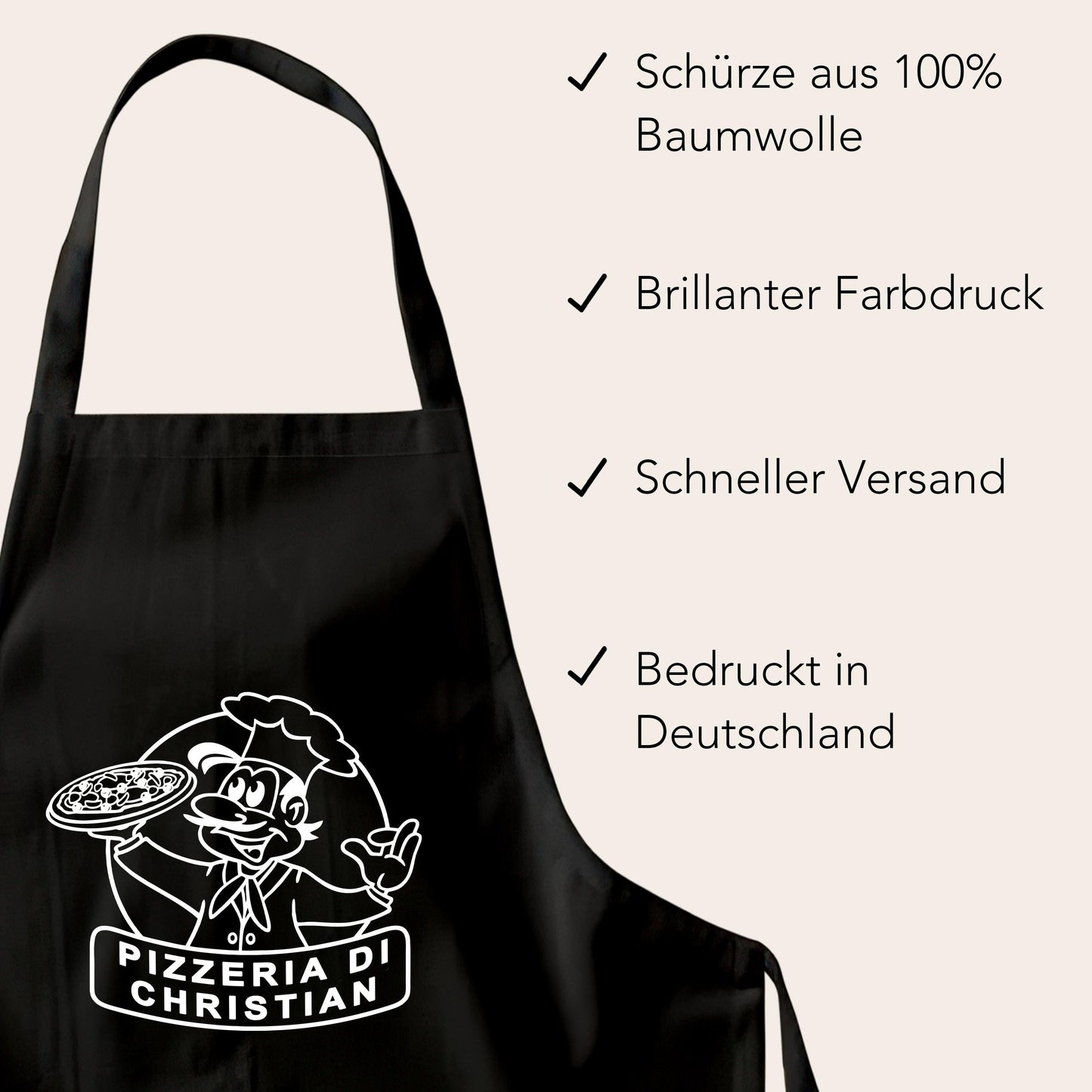 Pizza Schürze personalisierte Pizzabäcker Kochschürze Herren Frauen lustiges Geschenk Pizzeria Küchenschürze Schwarz