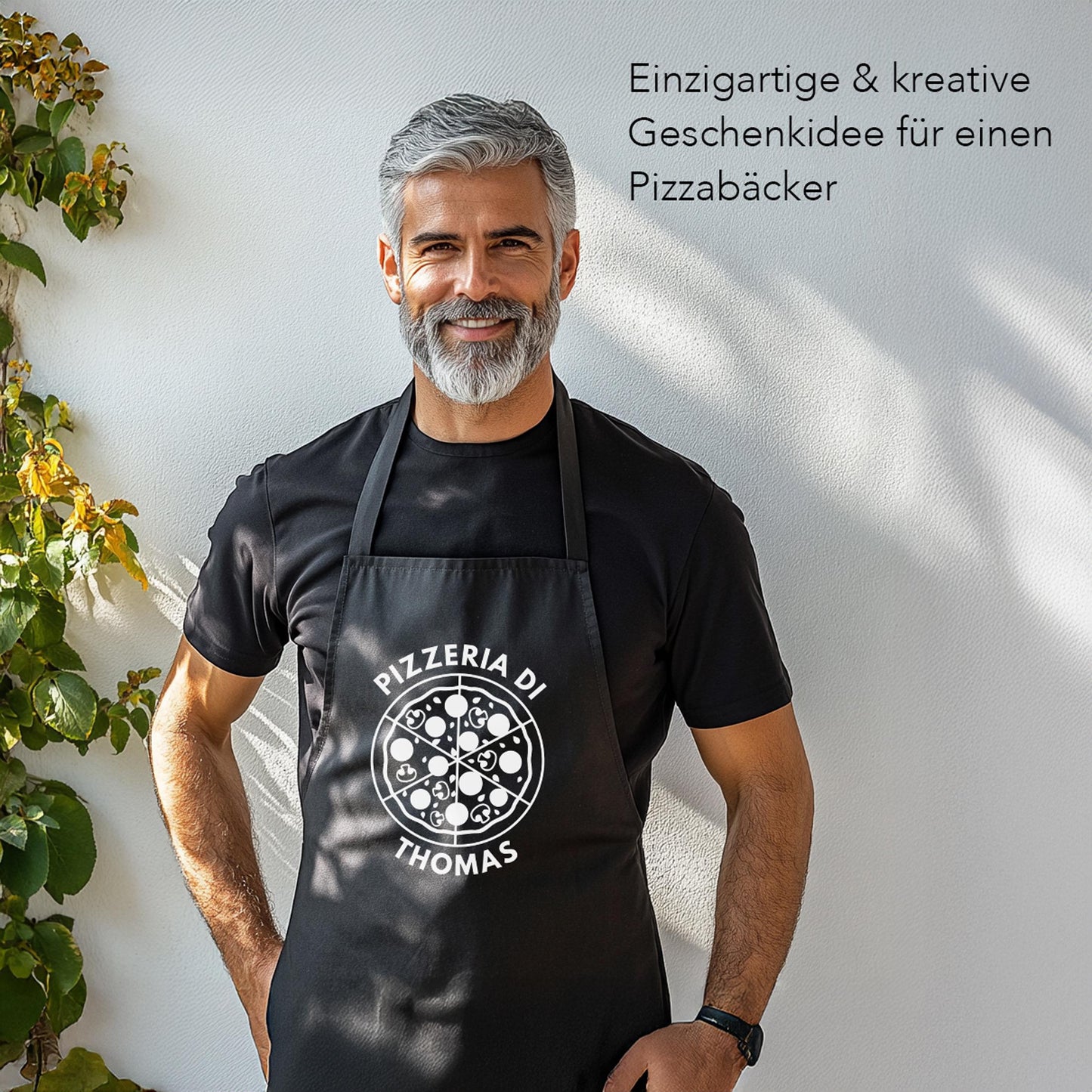 Pizza Schürze personalisierte Pizzabäcker Kochschürze Herren Frauen lustiges Geschenk Pizzeria Küchenschürze Schwarz