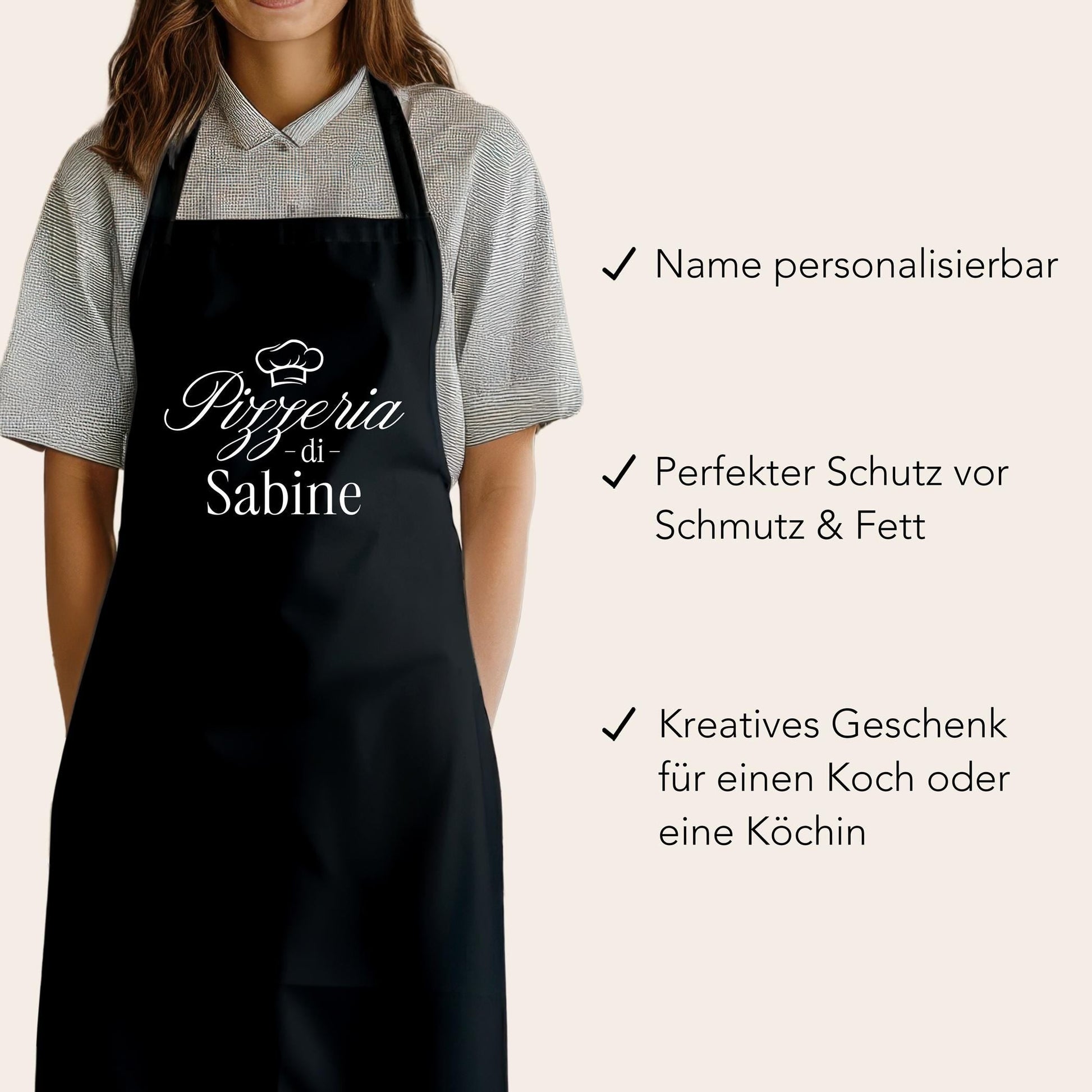 Pizza Schürze personalisierte Pizzabäcker Kochschürze Herren Frauen lustiges Geschenk Pizzeria Küchenschürze Schwarz
