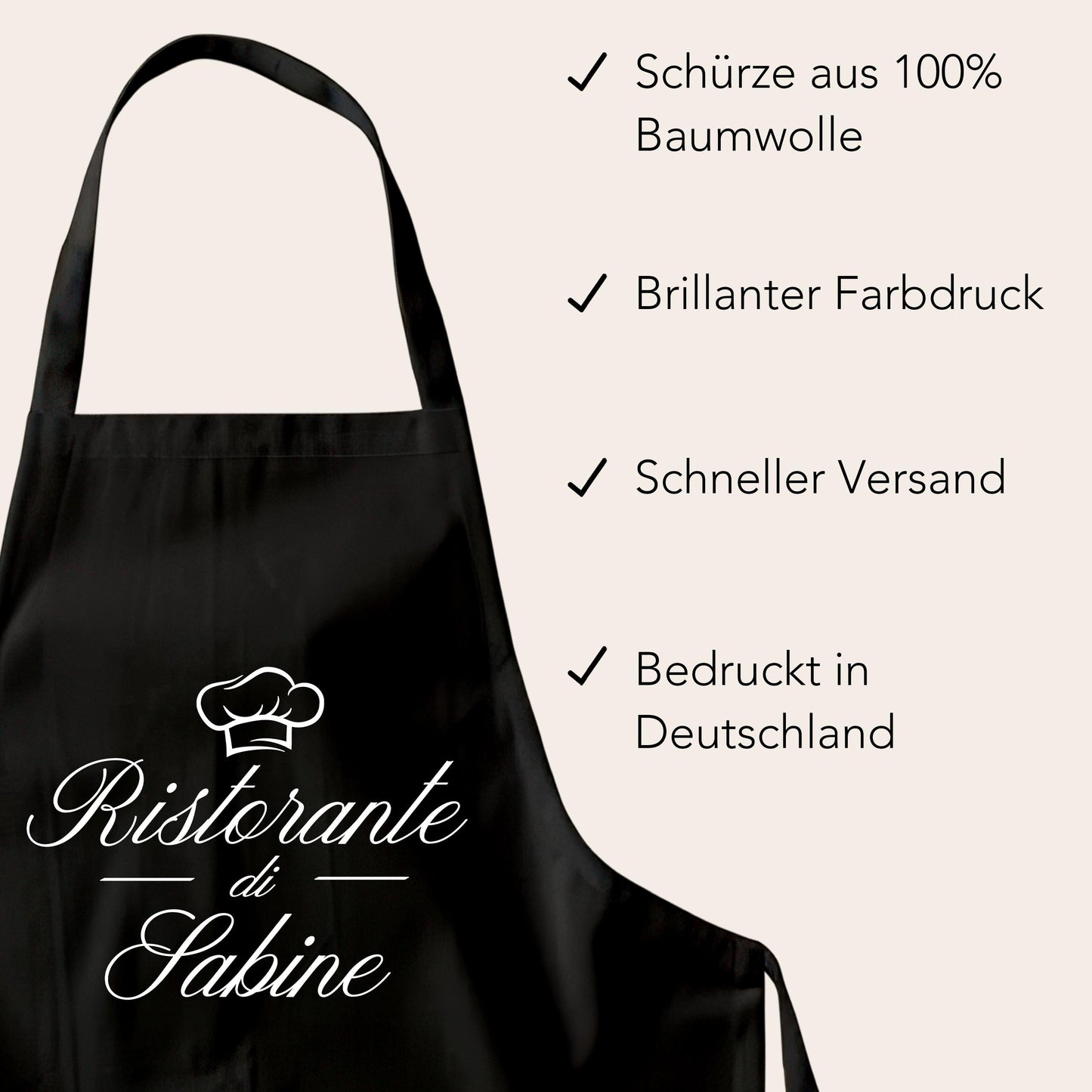 Schürze personalisierte Männer Frauen Ristorante Kochschürze lustiges Geschenk Backschürze Küchenschürze Schwarz