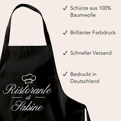 Schürze personalisierte Männer Frauen Ristorante Kochschürze lustiges Geschenk Backschürze Küchenschürze Schwarz