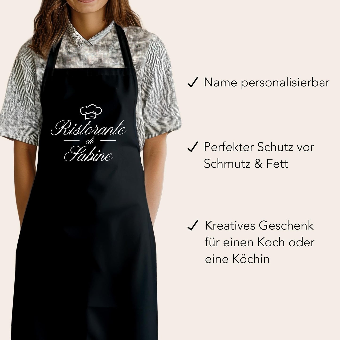 Schürze personalisierte Männer Frauen Ristorante Kochschürze lustiges Geschenk Backschürze Küchenschürze Schwarz