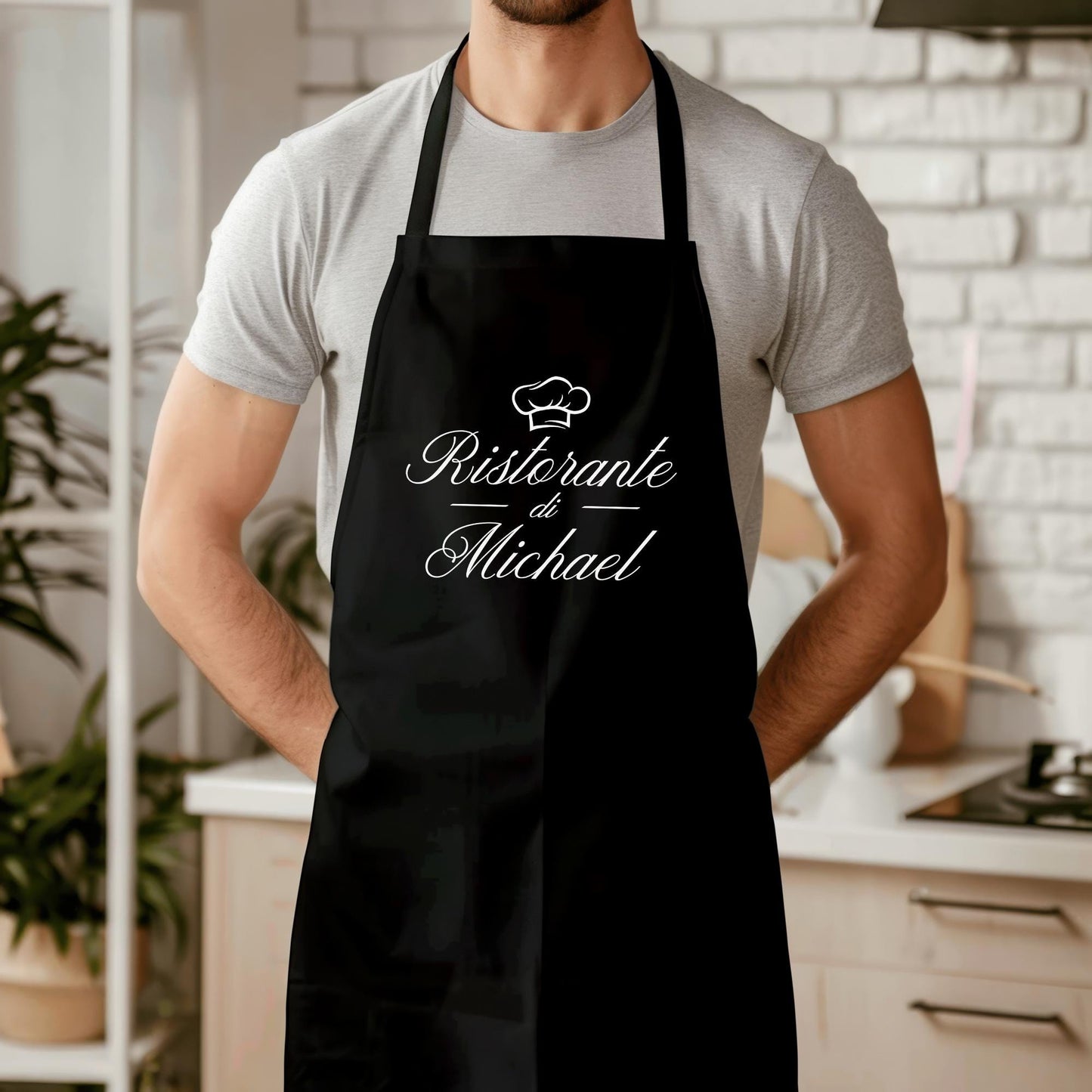 Schürze personalisierte Männer Frauen Ristorante Kochschürze lustiges Geschenk Backschürze Küchenschürze Schwarz