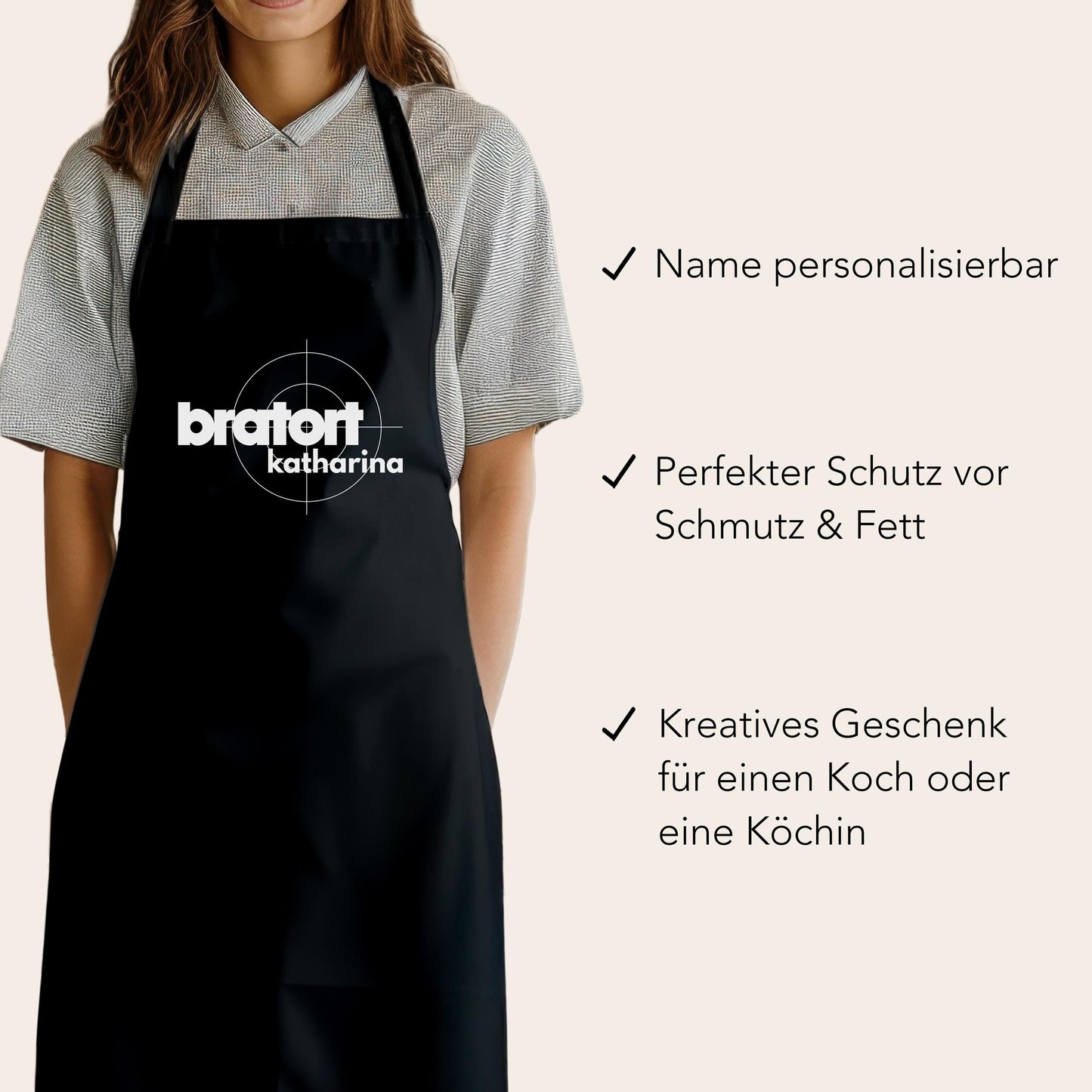 Bratort Kochschürze personalisierte Schürze Grillschürze für Männer Frauen lustiges Geschenk Grillzubehör Küchenschürze Schwarz