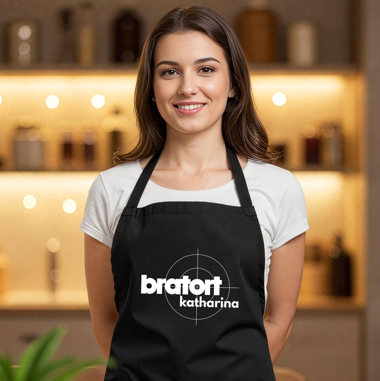 Bratort Kochschürze personalisierte Schürze Grillschürze für Männer Frauen lustiges Geschenk Grillzubehör Küchenschürze Schwarz