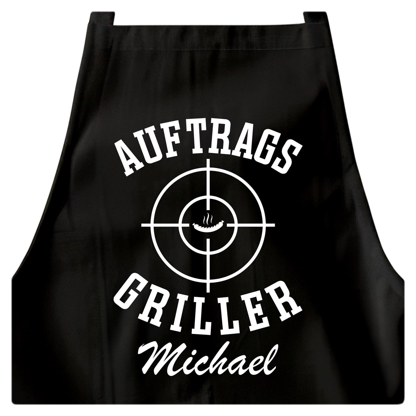 Auftragsgriller Grillschürze Mann personalisiert Kochschürze Herren lustiges Grillzubehör Geschenk Grillgeschenk Männer Schürze Schwarz