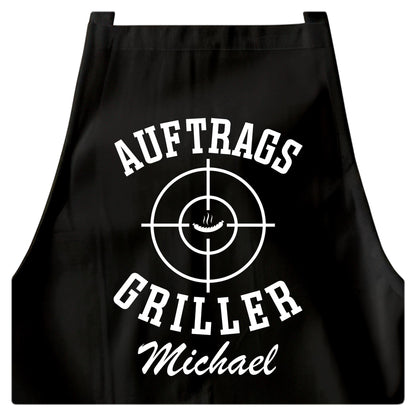 Auftragsgriller Grillschürze Mann personalisiert Kochschürze Herren lustiges Grillzubehör Geschenk Grillgeschenk Männer Schürze Schwarz