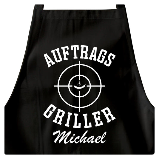 Auftragsgriller Grillschürze Mann personalisiert Kochschürze Herren lustiges Grillzubehör Geschenk Grillgeschenk Männer Schürze Schwarz