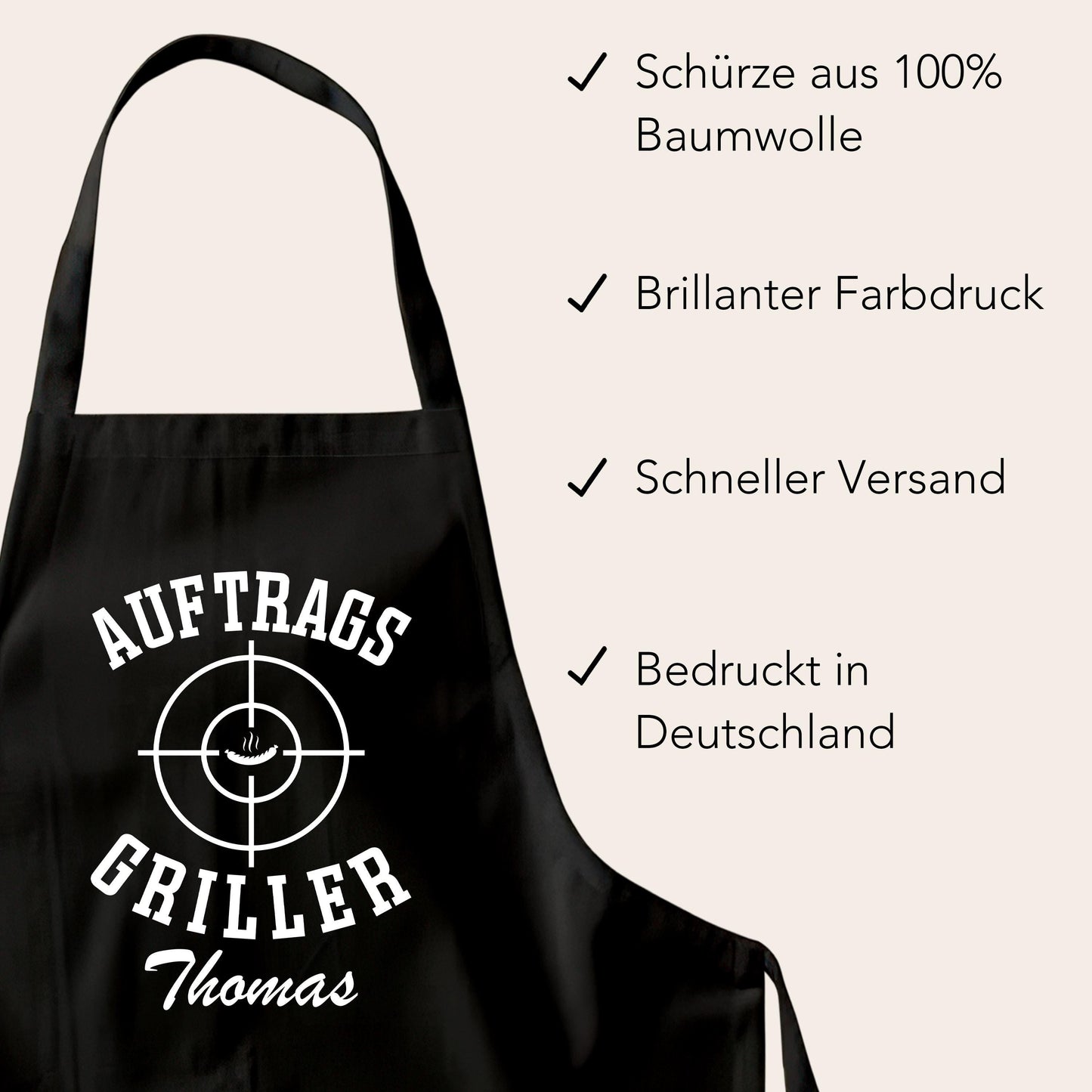 Auftragsgriller Grillschürze Mann personalisiert Kochschürze Herren lustiges Grillzubehör Geschenk Grillgeschenk Männer Schürze Schwarz