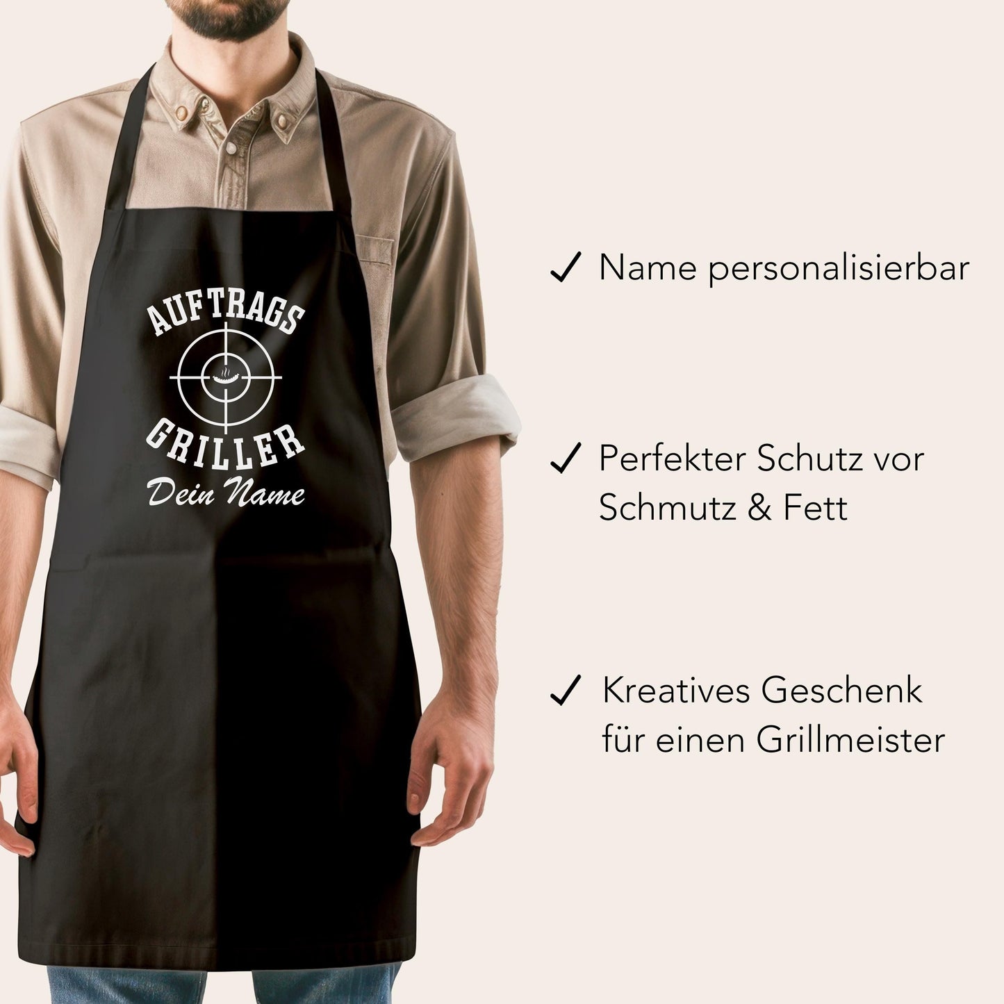 Auftragsgriller Grillschürze Mann personalisiert Kochschürze Herren lustiges Grillzubehör Geschenk Grillgeschenk Männer Schürze Schwarz