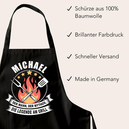 Grillschürze personalisiert für Männer Kochschürze Herren lustiges Grillzubehör Geschenk Grillgeschenk Mann Grillmeister Schürze Schwarz
