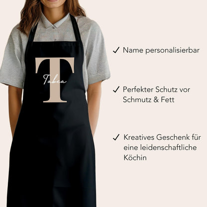 Kochschürze Damen Schürze personalisiert Geschenk für Mama Oma Frauen Küchenschürze Buchstabe Überwurfschürze Backschürze Schwarz