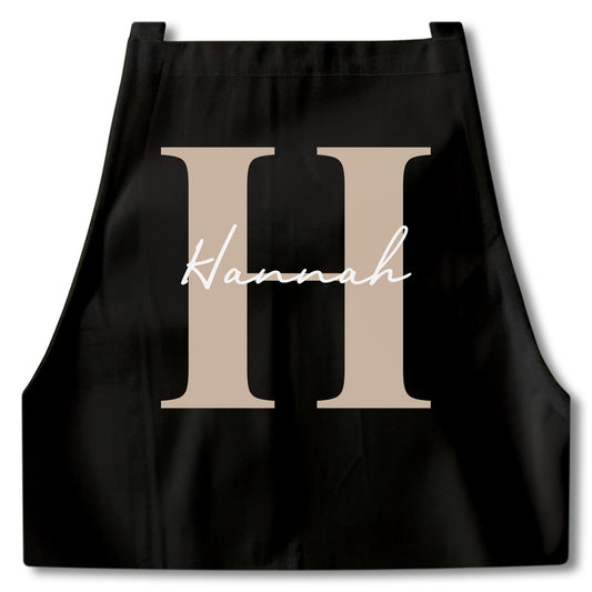 Kochschürze Damen Schürze personalisiert Geschenk für Mama Oma Frauen Küchenschürze Buchstabe Überwurfschürze Backschürze Schwarz
