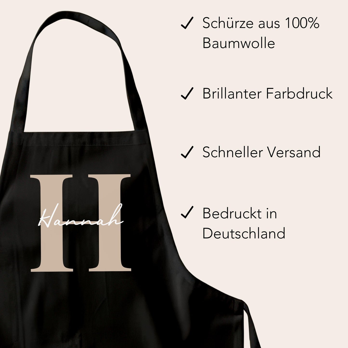 Kochschürze Damen Schürze personalisiert Geschenk für Mama Oma Frauen Küchenschürze Buchstabe Überwurfschürze Backschürze Schwarz