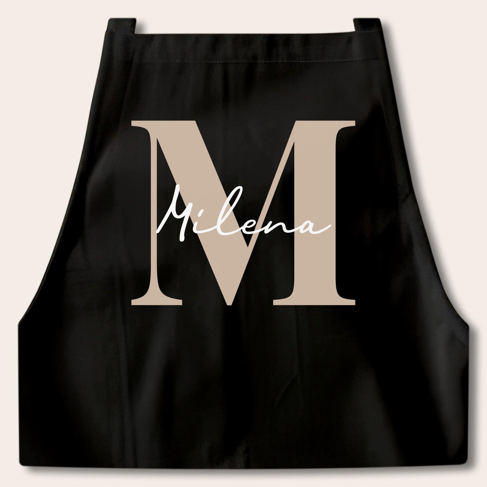 Kochschürze Damen Schürze personalisiert Geschenk für Mama Oma Frauen Küchenschürze Buchstabe Überwurfschürze Backschürze Schwarz