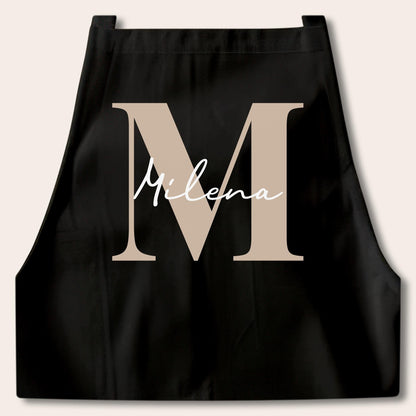 Kochschürze Damen Schürze personalisiert Geschenk für Mama Oma Frauen Küchenschürze Buchstabe Überwurfschürze Backschürze Schwarz