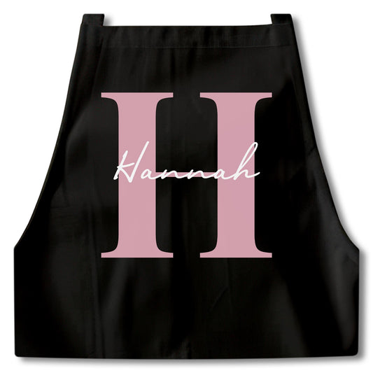 Kochschürze Damen Schürze personalisiert Geschenk für Mama Oma Frauen Küchenschürze Buchstabe Überwurfschürze Backschürze Schwarz