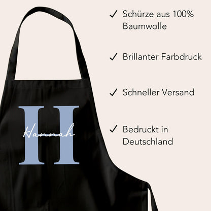 Kochschürze Damen Schürze personalisiert Geschenk für Mama Oma Frauen Küchenschürze Buchstabe Überwurfschürze Backschürze Schwarz