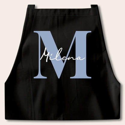 Kochschürze Damen Schürze personalisiert Geschenk für Mama Oma Frauen Küchenschürze Buchstabe Überwurfschürze Backschürze Schwarz