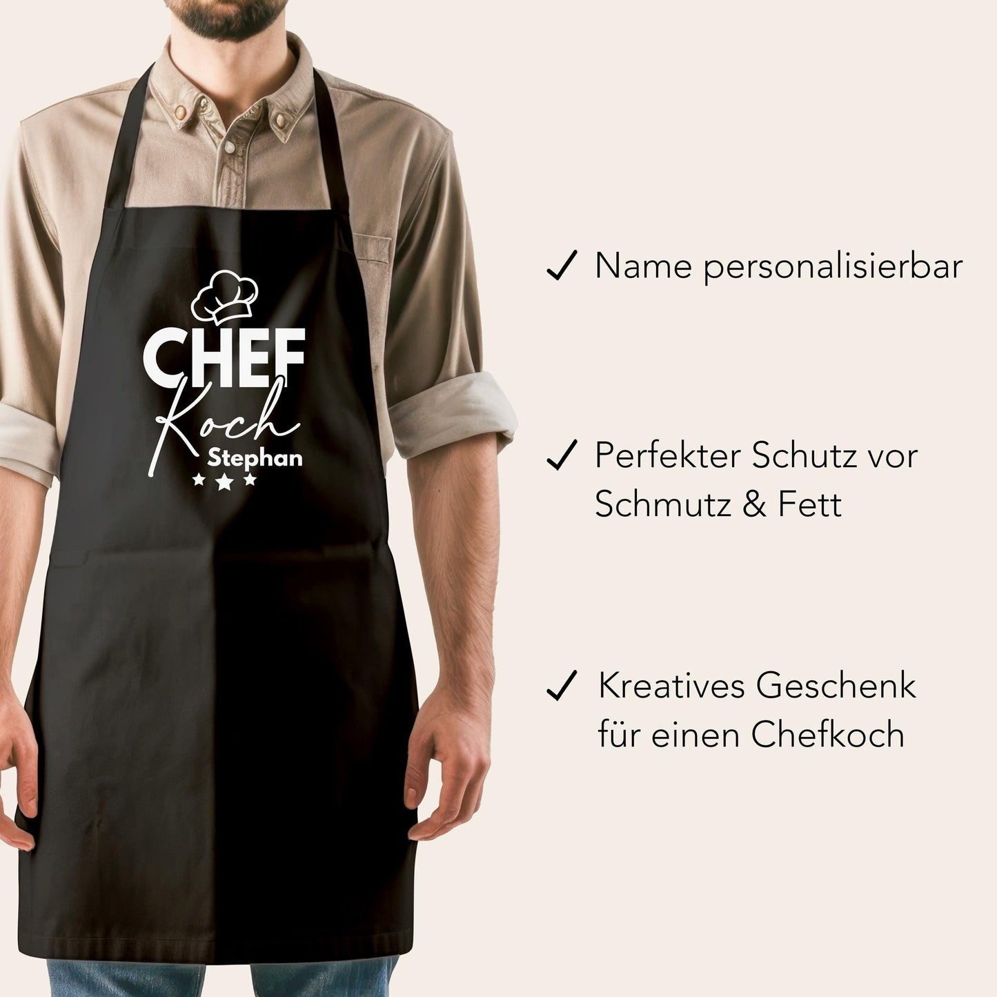 Kochschürze Mann Schürze Chefkoch personalisiert Küchenschürze Männer Geschenk Koch Grillschürze Schwarz