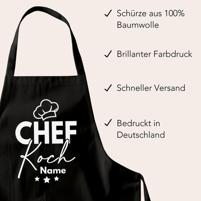 Kochschürze Mann Schürze Chefkoch personalisiert Küchenschürze Männer Geschenk Koch Grillschürze Schwarz