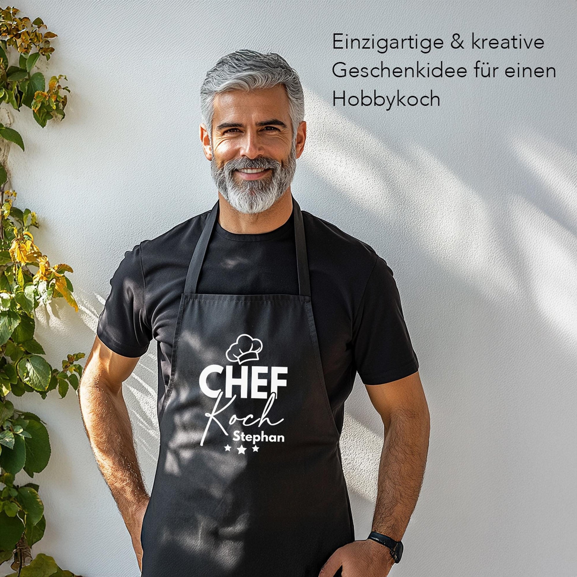 Kochschürze Mann Schürze Chefkoch personalisiert Küchenschürze Männer Geschenk Koch Grillschürze Schwarz