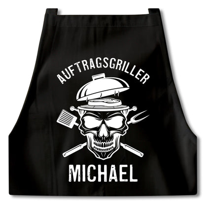 Auftragsgriller Grillschürze Mann personalisiert Kochschürze Herren lustiges Grillzubehör Geschenk Grillgeschenk Männer Schürze Schwarz