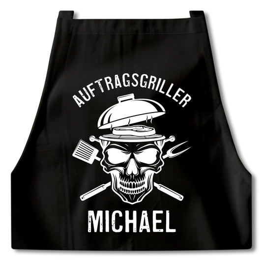 Auftragsgriller Grillschürze Mann personalisiert Kochschürze Herren lustiges Grillzubehör Geschenk Grillgeschenk Männer Schürze Schwarz