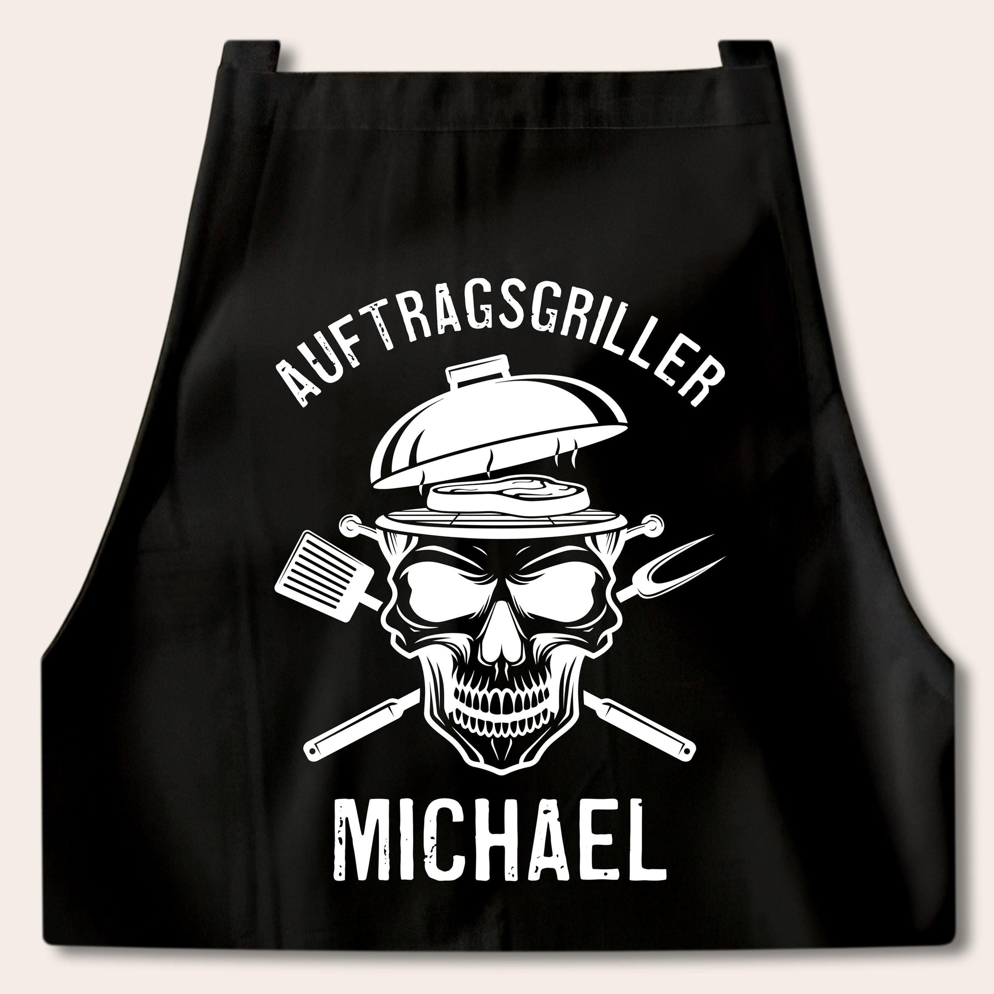 Auftragsgriller Grillschürze Mann personalisiert Kochschürze Herren lustiges Grillzubehör Geschenk Grillgeschenk Männer Schürze Schwarz