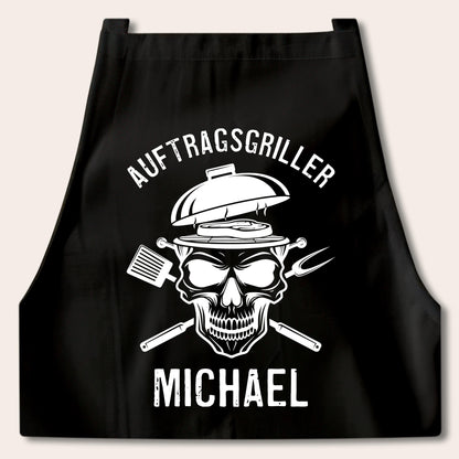 Auftragsgriller Grillschürze Mann personalisiert Kochschürze Herren lustiges Grillzubehör Geschenk Grillgeschenk Männer Schürze Schwarz