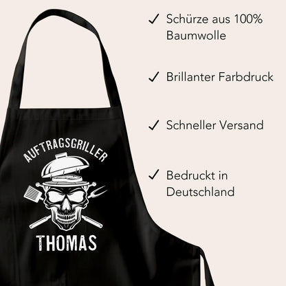 Auftragsgriller Grillschürze Mann personalisiert Kochschürze Herren lustiges Grillzubehör Geschenk Grillgeschenk Männer Schürze Schwarz