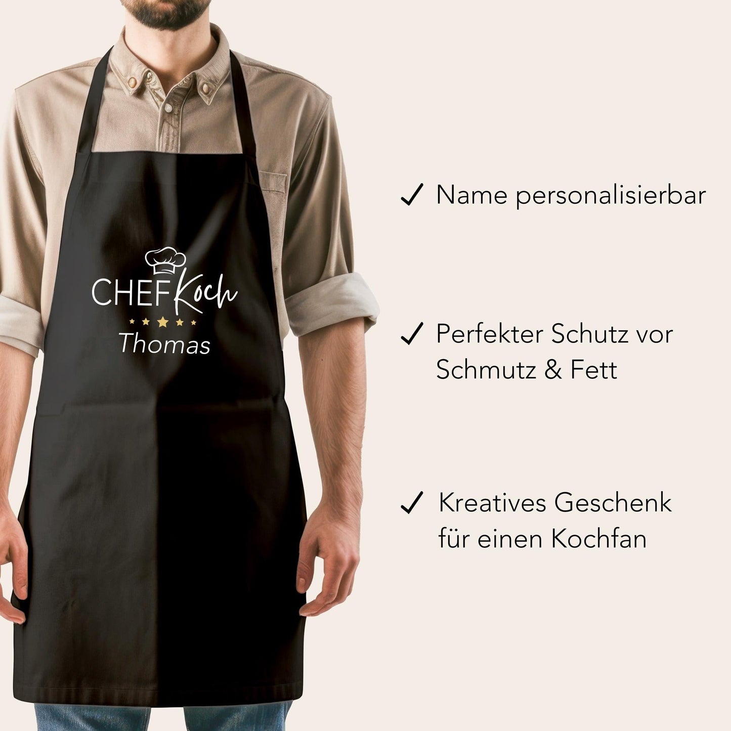 Kochschürze Mann Schürze Chefkoch personalisiert Küchenschürze Männer Geschenk Koch Grillschürze Schwarz