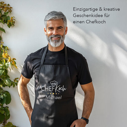 Kochschürze Mann Schürze Chefkoch personalisiert Küchenschürze Männer Geschenk Koch Grillschürze Schwarz