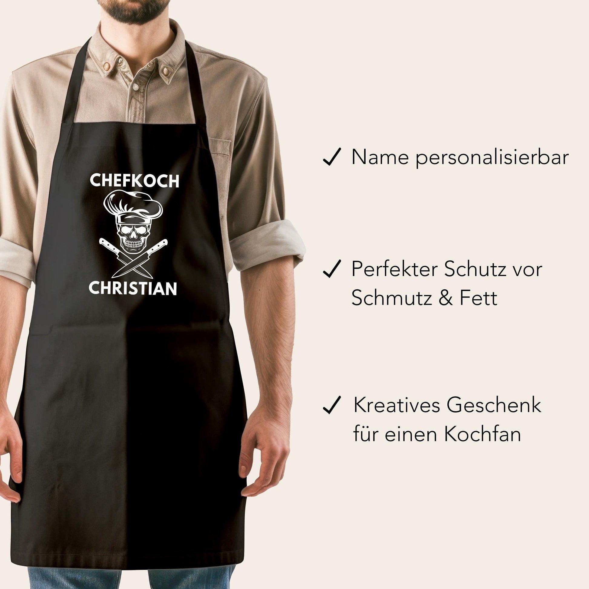 Chefkoch Kochschürze Mann Schürze personalisiert Küchenschürze Männer Geschenk Koch Grillschürze Schwarz