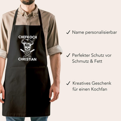 Chefkoch Kochschürze Mann Schürze personalisiert Küchenschürze Männer Geschenk Koch Grillschürze Schwarz