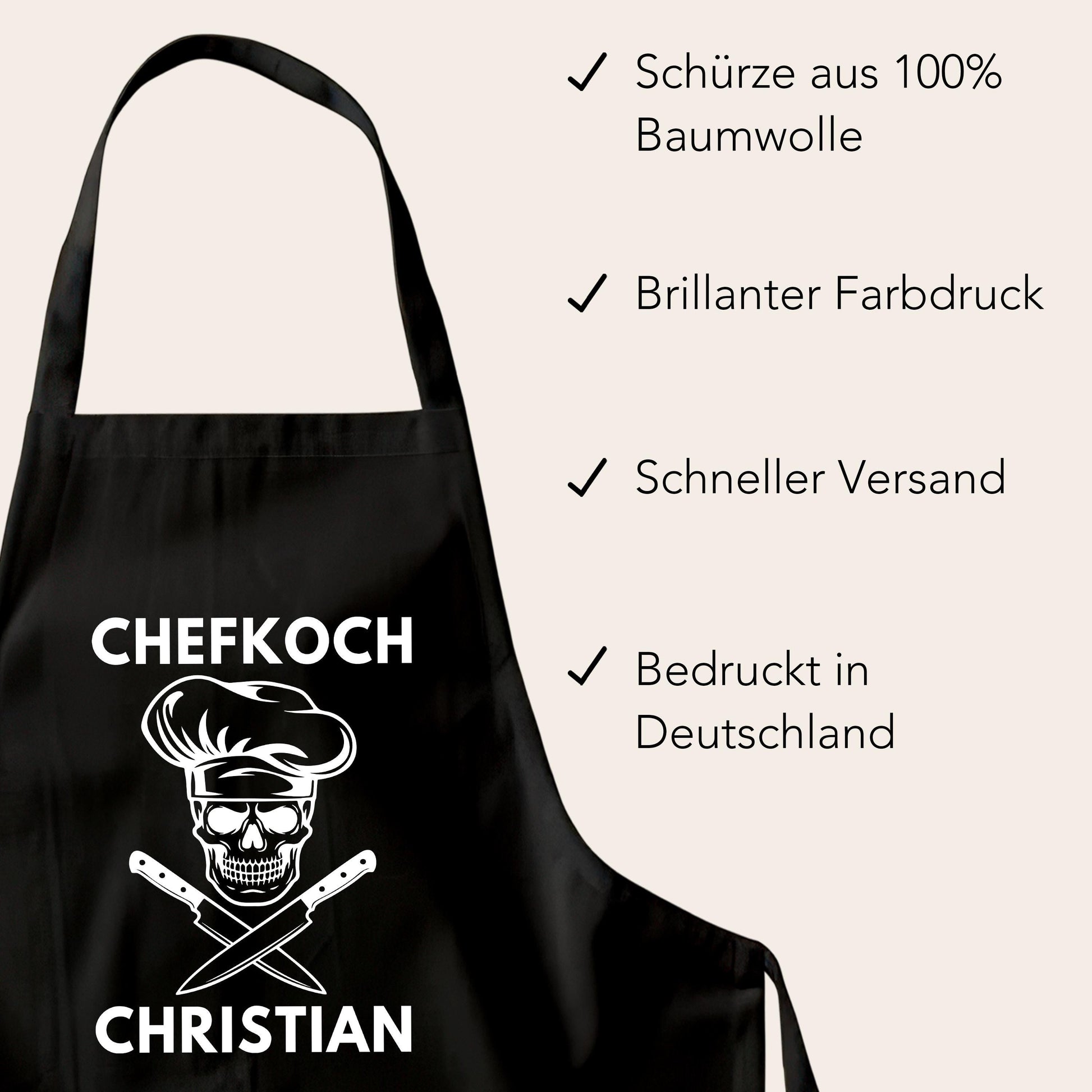 Chefkoch Kochschürze Mann Schürze personalisiert Küchenschürze Männer Geschenk Koch Grillschürze Schwarz