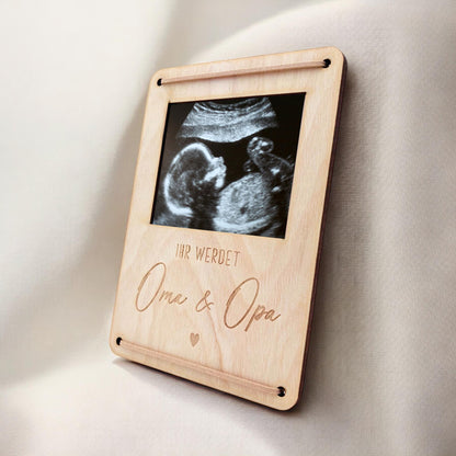 Ihr werdet Oma und Opa personalisierter Ultraschallbild Bilderrahmen Ultraschall Holzrahmen Geschenk Schwangerschaft verkünden 12x17 cm
