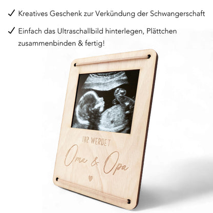 Ihr werdet Oma und Opa personalisierter Ultraschallbild Bilderrahmen Ultraschall Holzrahmen Geschenk Schwangerschaft verkünden 12x17 cm