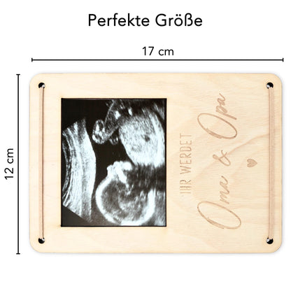 Ihr werdet Oma und Opa personalisierter Ultraschallbild Bilderrahmen Ultraschall Holzrahmen Geschenk Schwangerschaft verkünden 12x17 cm