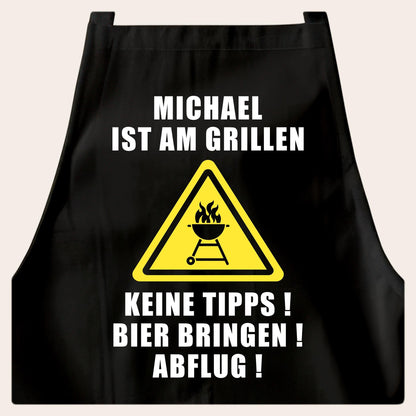 Grillschürze Mann personalisiert für Männer Kochschürze Herren lustiges Grillzubehör Geschenk Grillgeschenk Grillmeister Schürze Schwarz