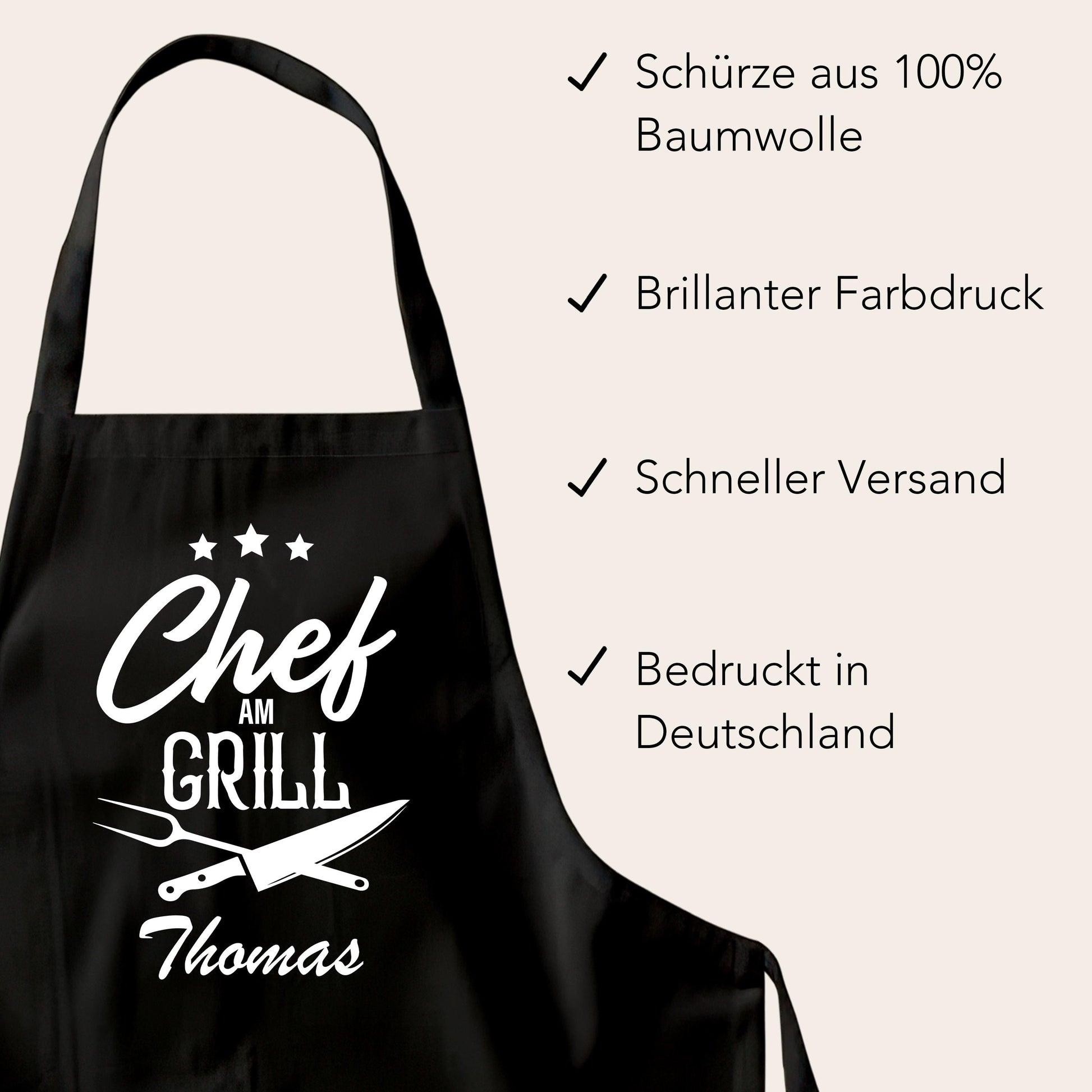Personalisierte Grillschürze Mann Kochschürze Herren lustiges Grillzubehör Geschenk Grillgeschenk für Männer Grillmeister Schürze Schwarz