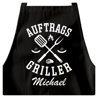 Grillschürze Mann personalisiert Auftragsgriller Kochschürze Herren lustiges Grillzubehör Geschenk Grillgeschenk Männer Schürze Schwarz