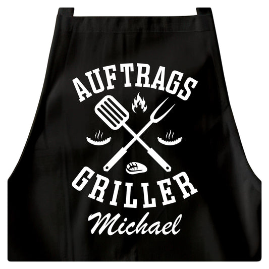 Grillschürze Mann personalisiert Auftragsgriller Kochschürze Herren lustiges Grillzubehör Geschenk Grillgeschenk Männer Schürze Schwarz