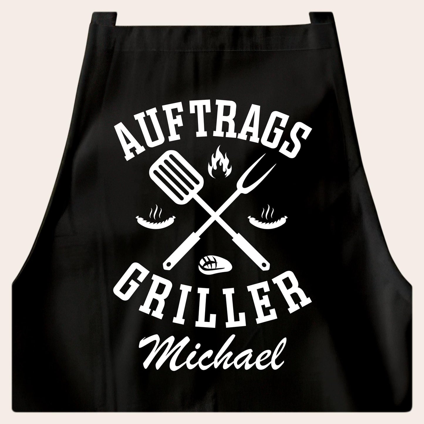 Grillschürze Mann personalisiert Auftragsgriller Kochschürze Herren lustiges Grillzubehör Geschenk Grillgeschenk Männer Schürze Schwarz