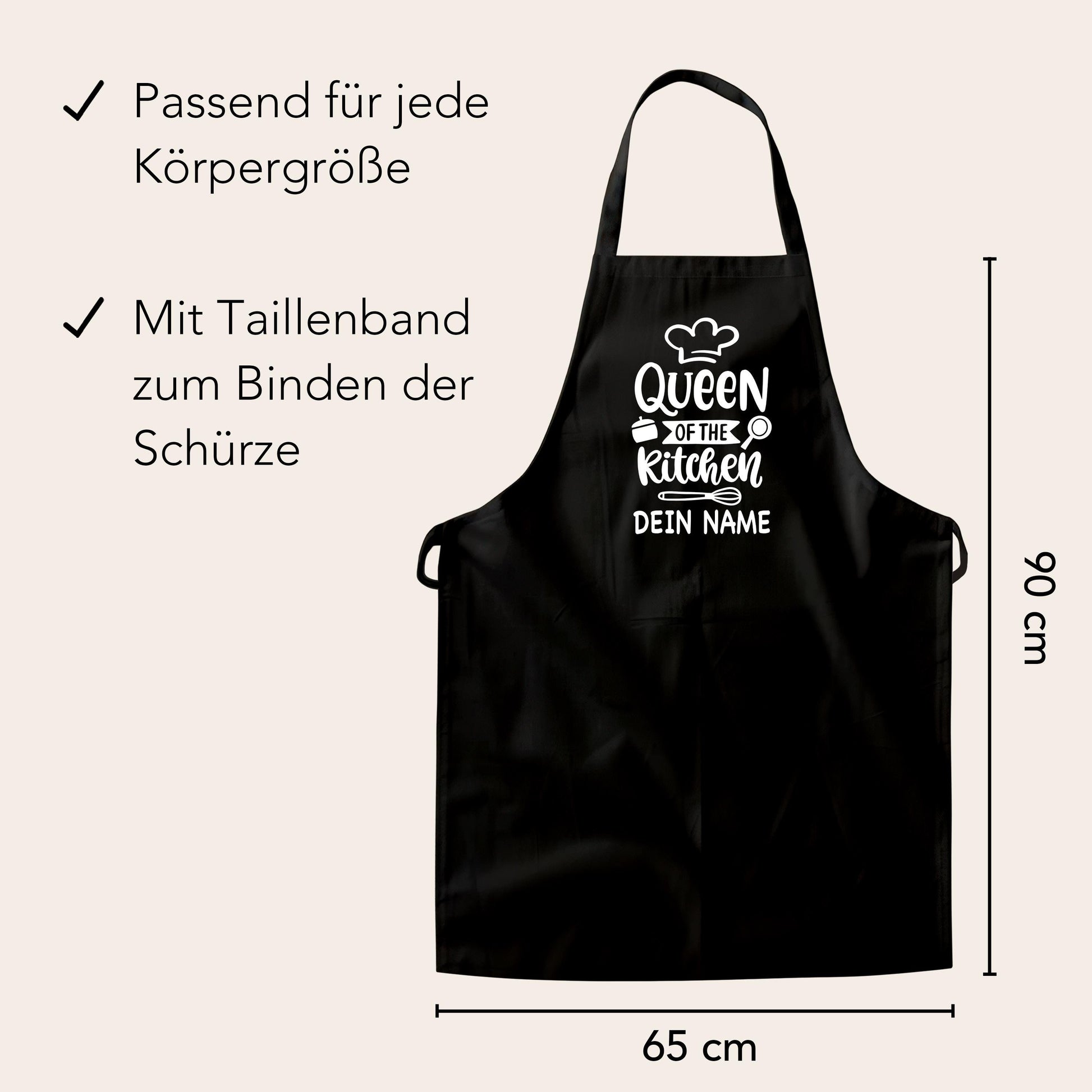 Kochschürze Damen personalisiert Schürze für Frauen lustiges Geschenk "Queen of the kitchen" Küchenschürze Backschürze Schwarz