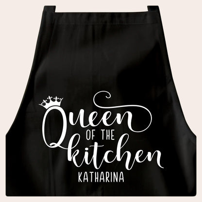 Schürze Damen personalisiert Kochschürze für Frauen lustiges Geschenk "Queen of the kitchen" Küchenschürze Backschürze Schwarz