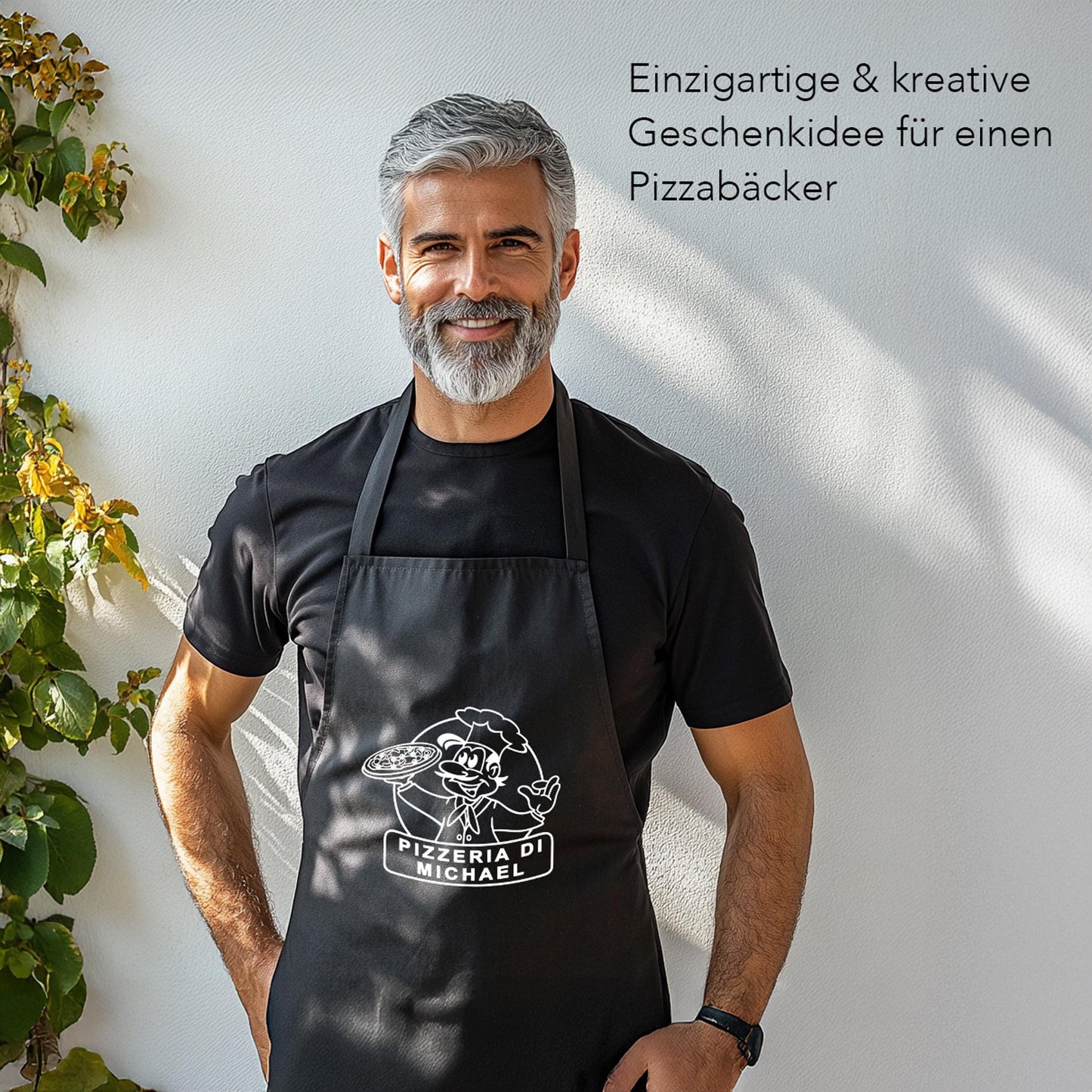 Pizza Schürze personalisierte Pizzabäcker Kochschürze Herren Frauen lustiges Geschenk Pizzeria Küchenschürze Schwarz