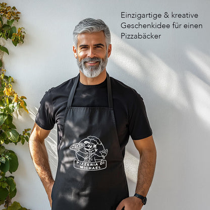 Pizza Schürze personalisierte Pizzabäcker Kochschürze Herren Frauen lustiges Geschenk Pizzeria Küchenschürze Schwarz