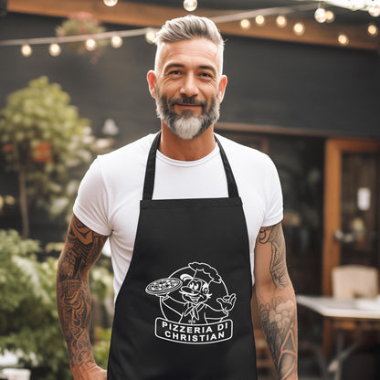 Pizza Schürze personalisierte Pizzabäcker Kochschürze Herren Frauen lustiges Geschenk Pizzeria Küchenschürze Schwarz